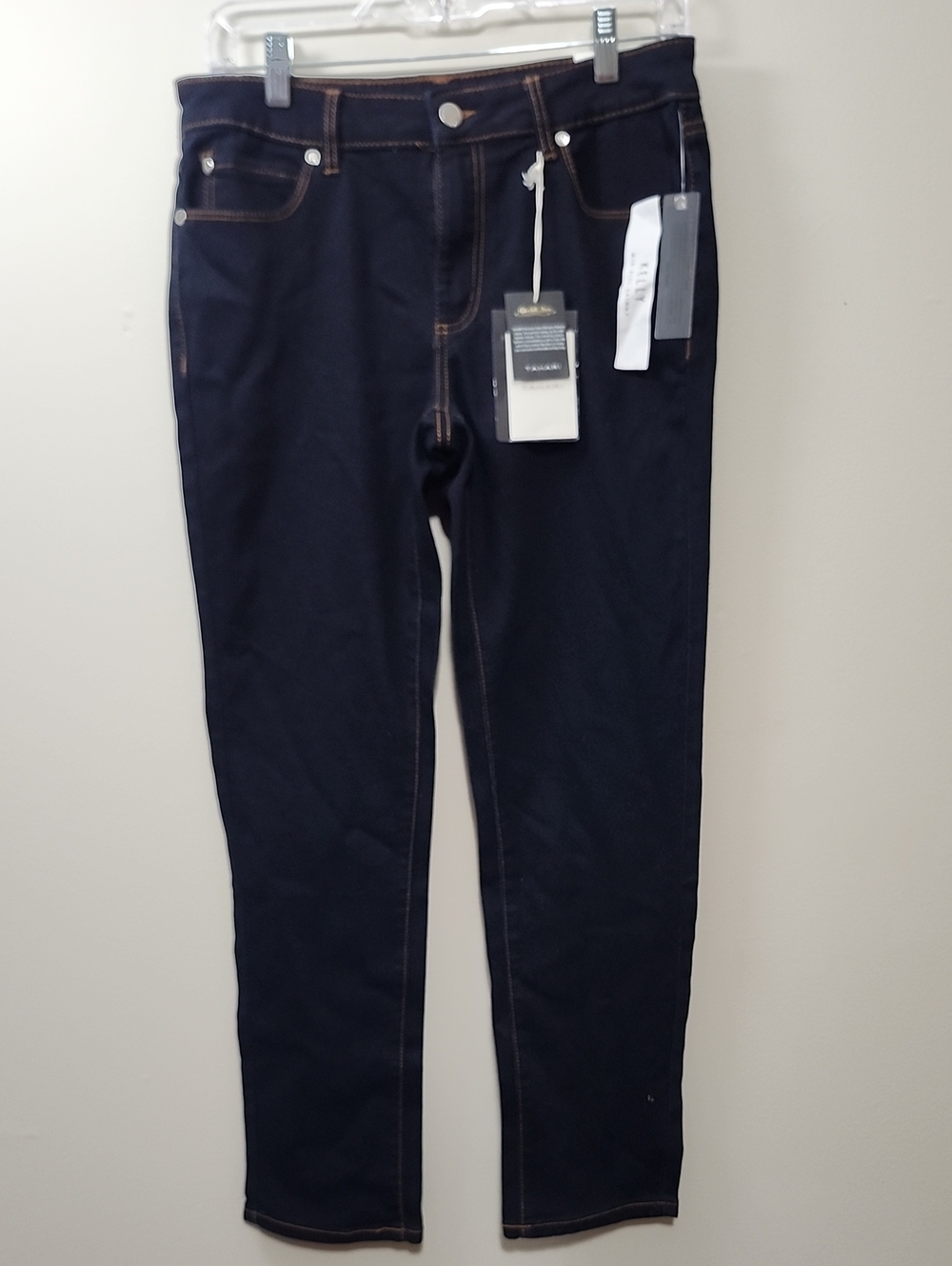 NWT Tahari Kelly Mid Rise Stretch Skinny Jeans Dark Indigo Wash Seta Silk Denim
